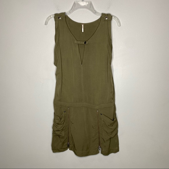 Free People Tank Military Style Dress Olive Green - Picture 1 of 5